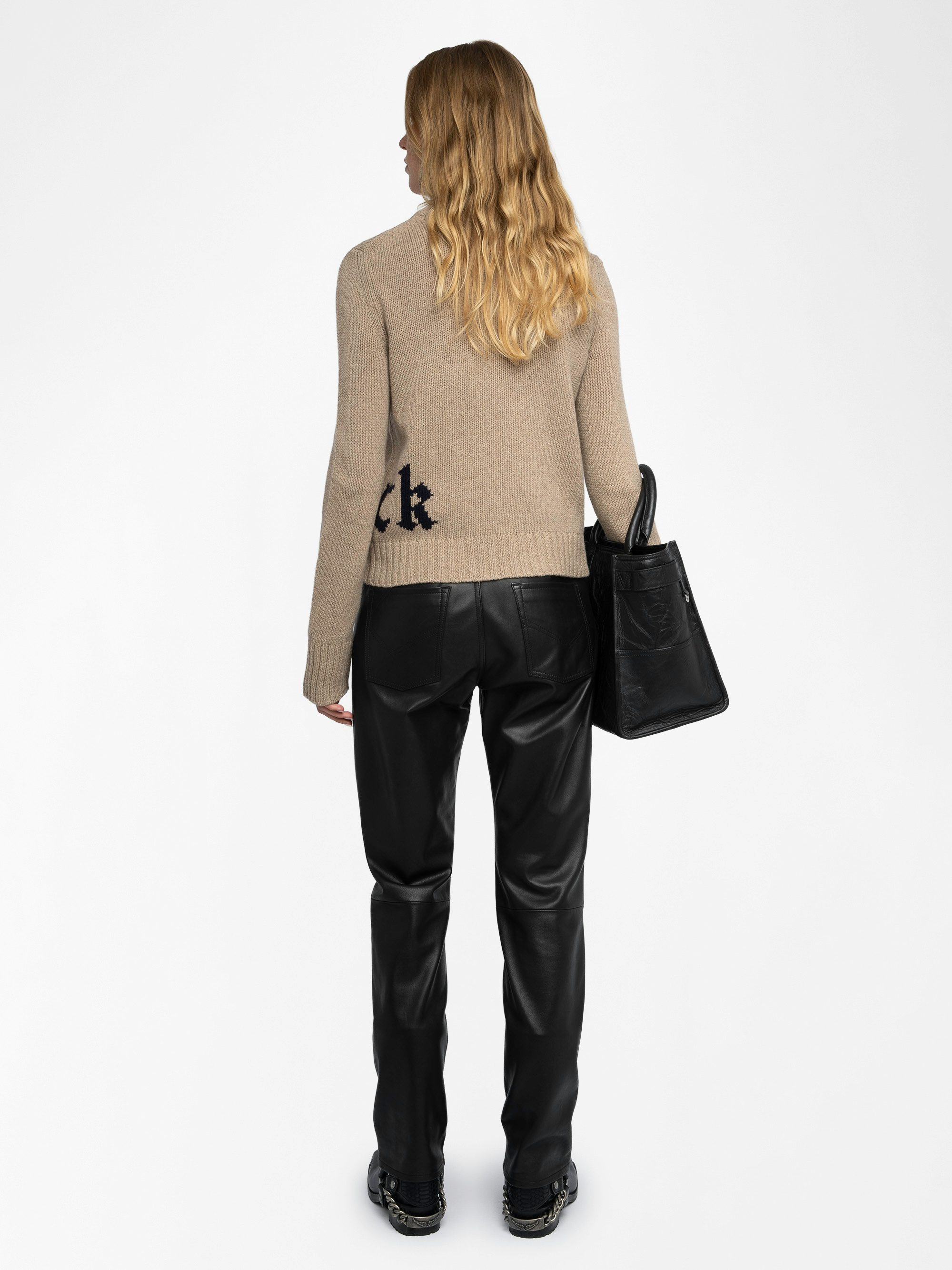 Nalma Jumper 100% Merino Wool - Light brown 100% merino wool jumper with a high neck and "Rock" inscription.